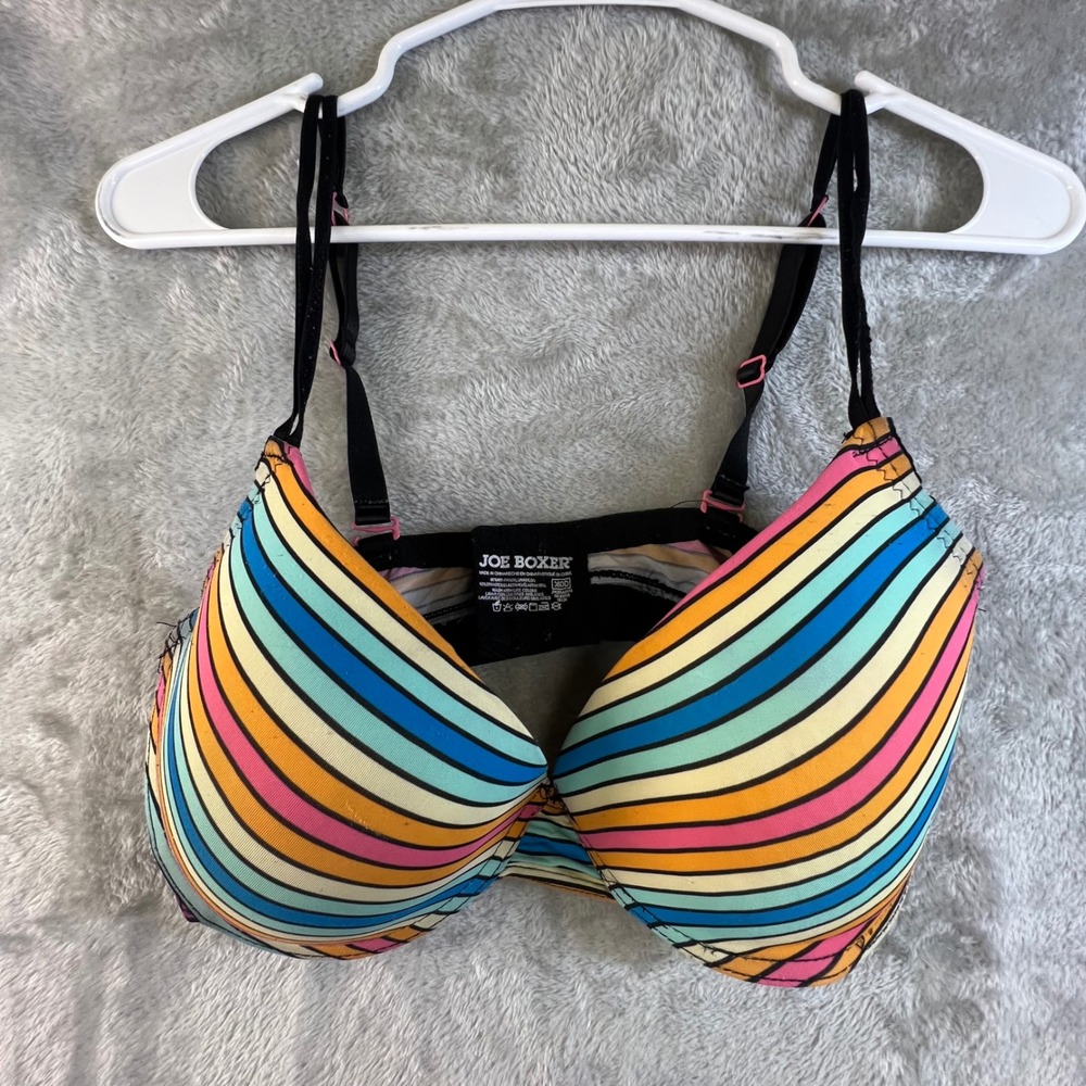 Joe Boxer Rainbow Stripe Push Up Bra 36DD Lingerie Colorful Plus Size Padded‎